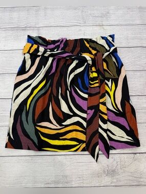 Who What Wear Paperbag Waist Mini Skirt Multicolor Abstract Print Size M